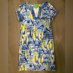 Pappagallo Blue and Yellow V-Neck Dress